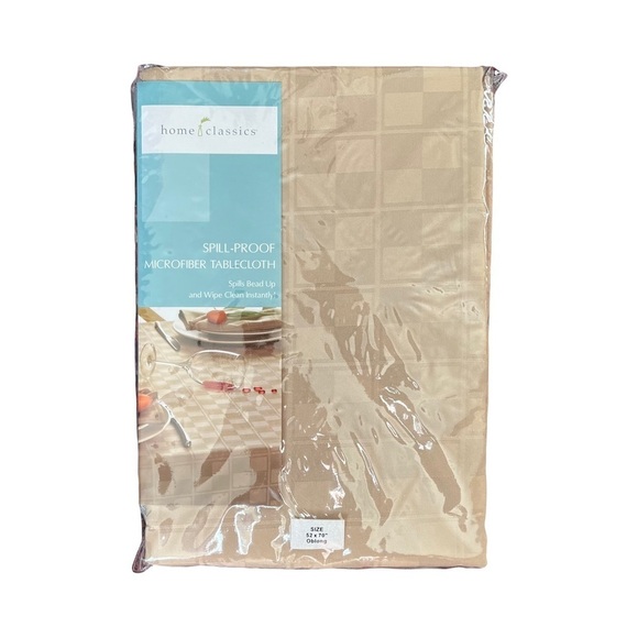 Home Classics | New Khaki Check Spill-Proof Microfiber Tablecloth, 52x70” Oblong - Picture 4 of 5